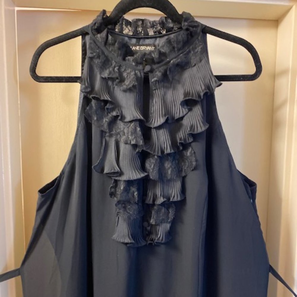 Black Ruffle Neck Lace Detail Lane Bryant Dress 24